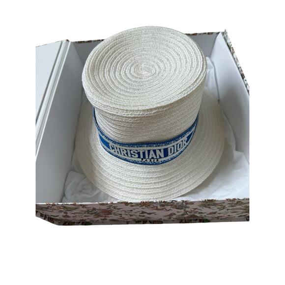 Authentic CHRISTIAN DIOR white 2022 DIORIVIERA D-BOBBY STRAW Hat 57 main image 5